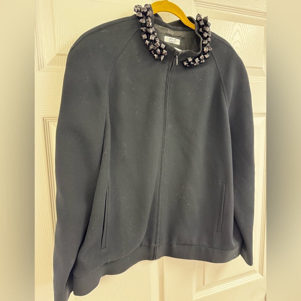 Elegant Black Blazer with Embellished Collar